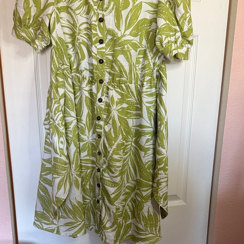 Rachel Parcell Green Leaf Print Mini Dress with waist ties size S - Picture 6 of 13